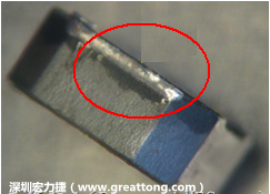 使用錫(Sn)鍍層的電源電感器(Power Inductors)，經過推力測試后，其焊點還保留在零件的端點上，所以推力比較高。