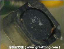 使用銀(Ag)鍍層的電源電感器(Power Inductors)，經過推力測試后，零件端點上已經看不到任何鍍層的痕跡了，所以其耐推力就比較小。