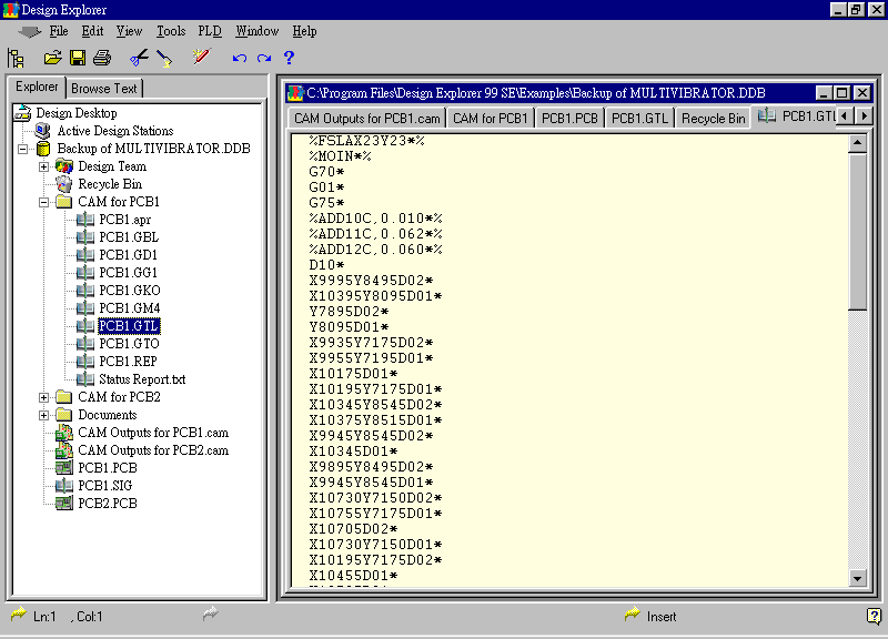 要檢查各Gerber輸出文件，則在瀏覽器中打開CAM Output for PCB1，即可看到一系列Gerber輸出文件。