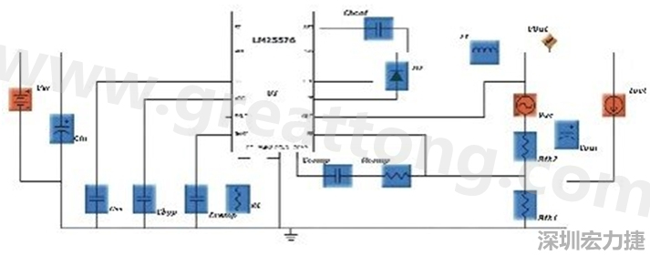 參考圖1的電流通路：把FET在導(dǎo)通狀態(tài)下流經(jīng)的通路標(biāo)記為紅色；把FET在關(guān)斷狀態(tài)下的迴路標(biāo)記為綠色。