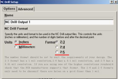 將格式改為“Inches 2：5”（ 以確保資料精度，反之孔與線路有偏移現(xiàn)象；）點OK完成鉆孔文件轉(zhuǎn)換